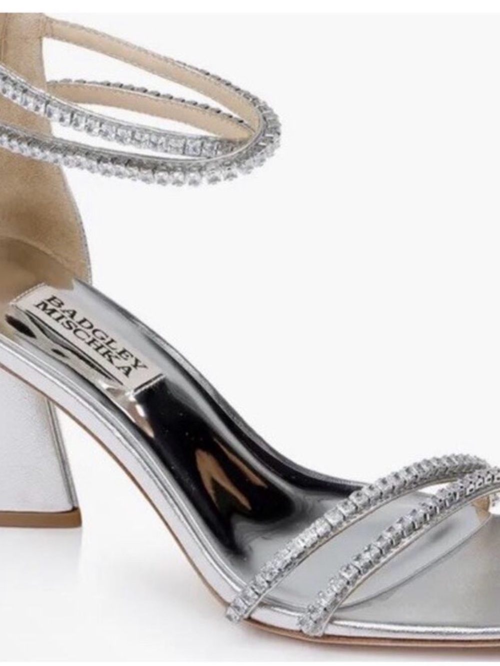 Badgley Mischka Silver Crystal-Strap Block Heel Sandals